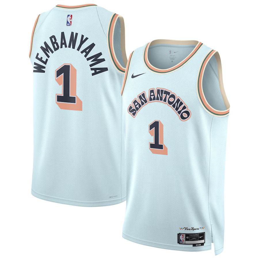 Men San Antonio Spurs #1 Victor Wembanyama Nike Light Blue City Edition 2024-25 Swingman Player NBA Jersey->youth nba jersey->Youth Jersey